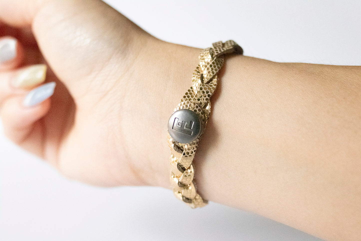 Braided Leather Bracelet / Golden Disco
