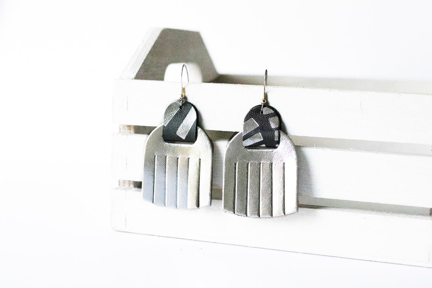 Leather Earrings / Fringies / Metallic Silver & Cosmos
