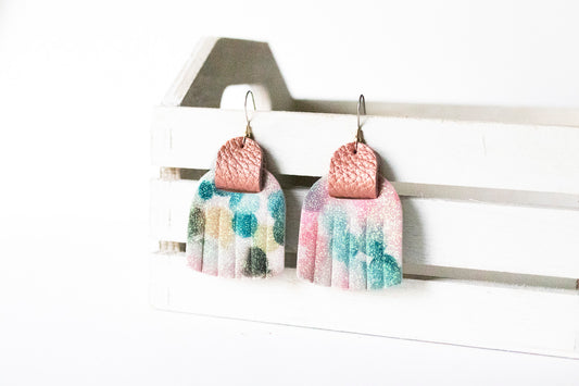 Leather Earrings / Fringies / Sparkle Sky & Vintage Peach Glow