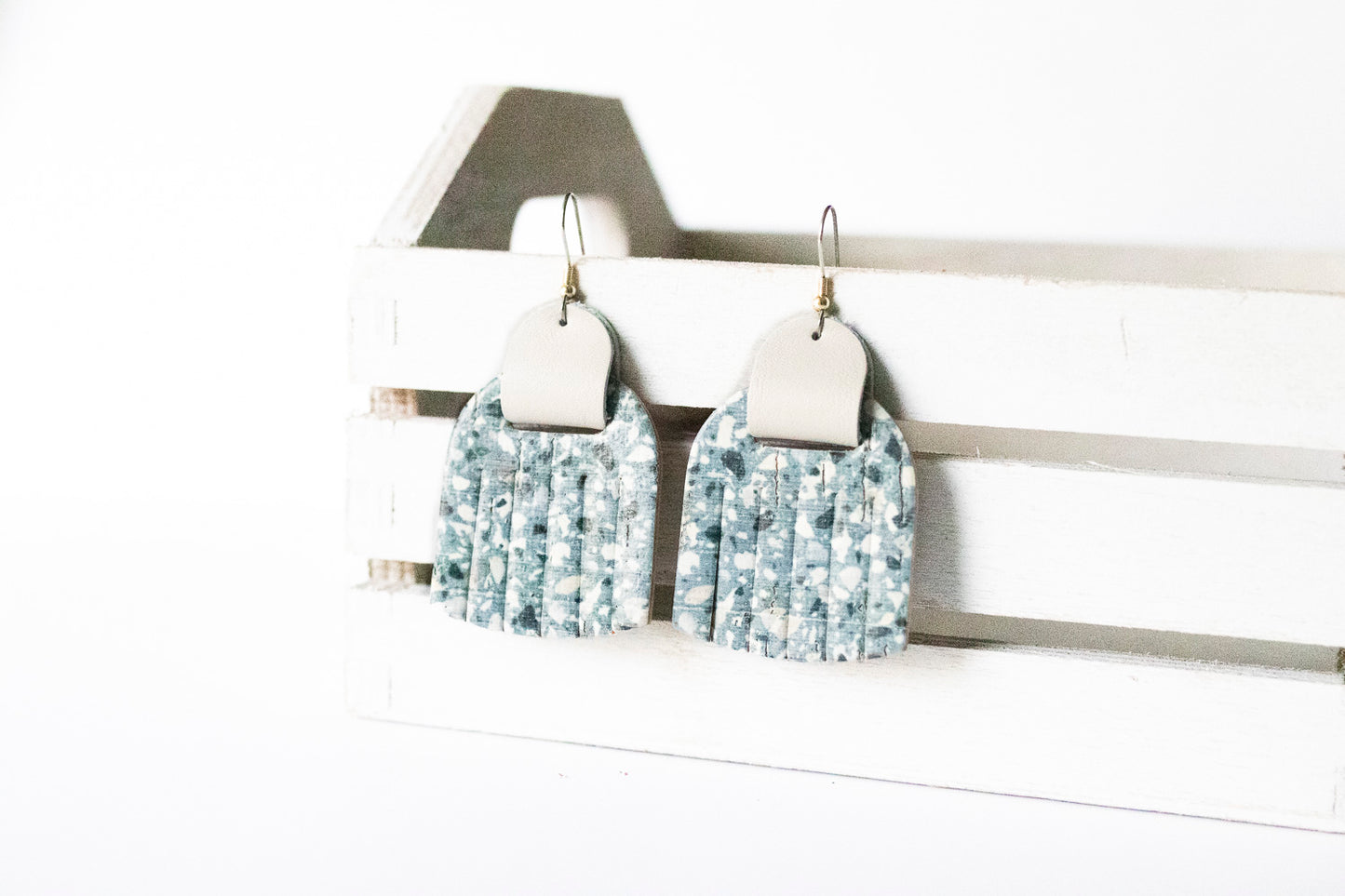 Leather Earrings / Fringies / Ocean Terrazzo Cork & Whipped Cream