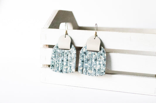 Leather Earrings / Fringies / Ocean Terrazzo Cork & Whipped Cream