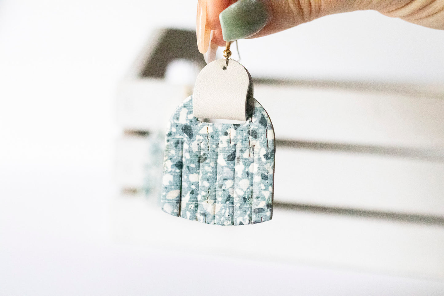 Leather Earrings / Fringies / Ocean Terrazzo Cork & Whipped Cream