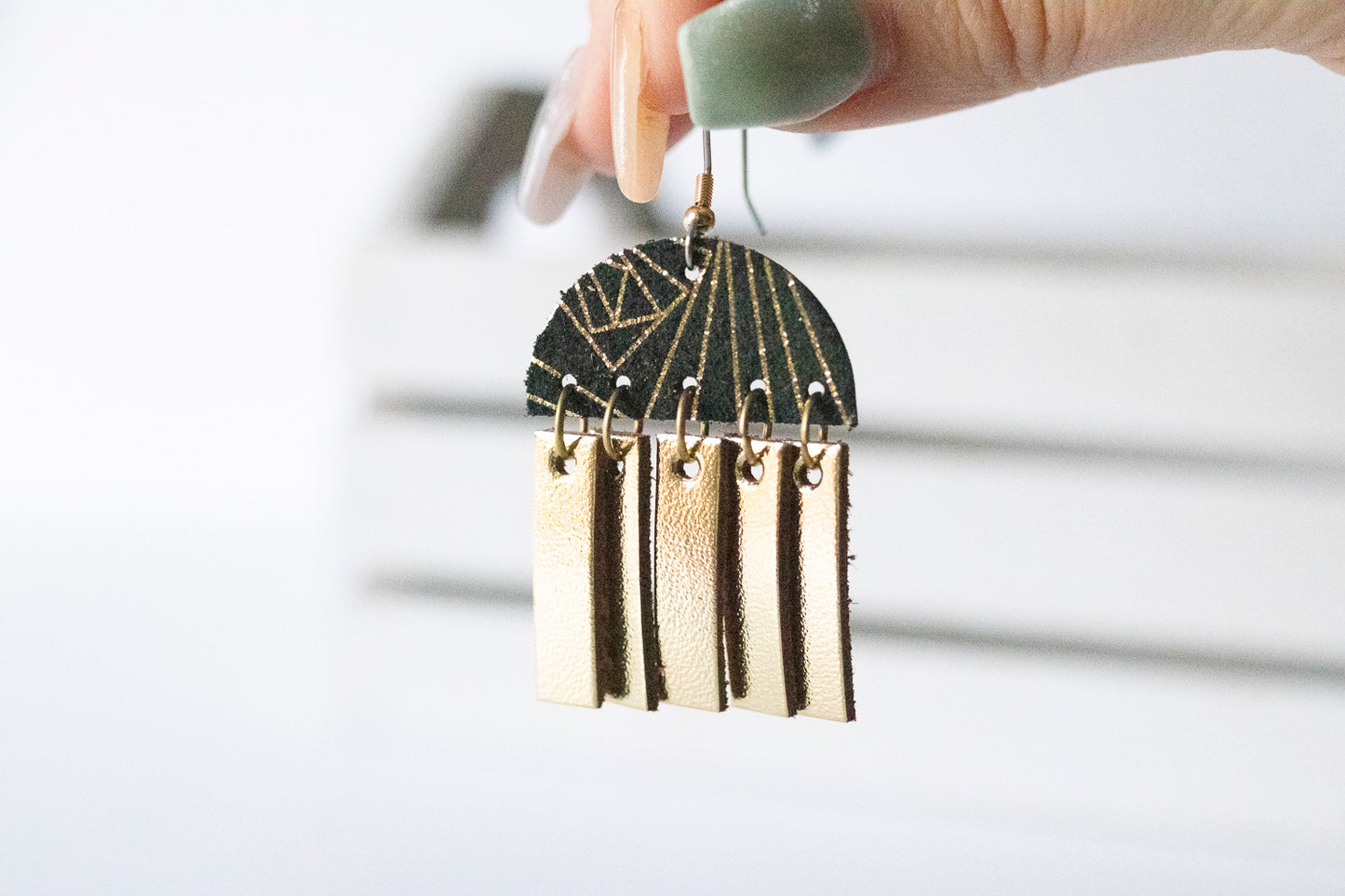 Leather Earrings / Cinque Luci / Art Deco Glam