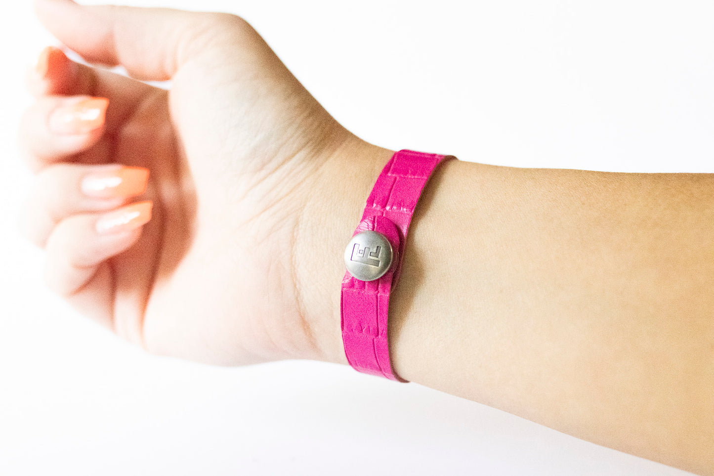 Leather Bracelet / Skinny Slim Cuff / Hot Pink Croc