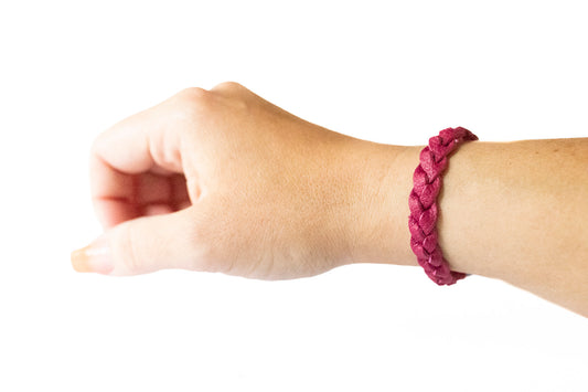 Braided Leather Bracelet / Raspberry