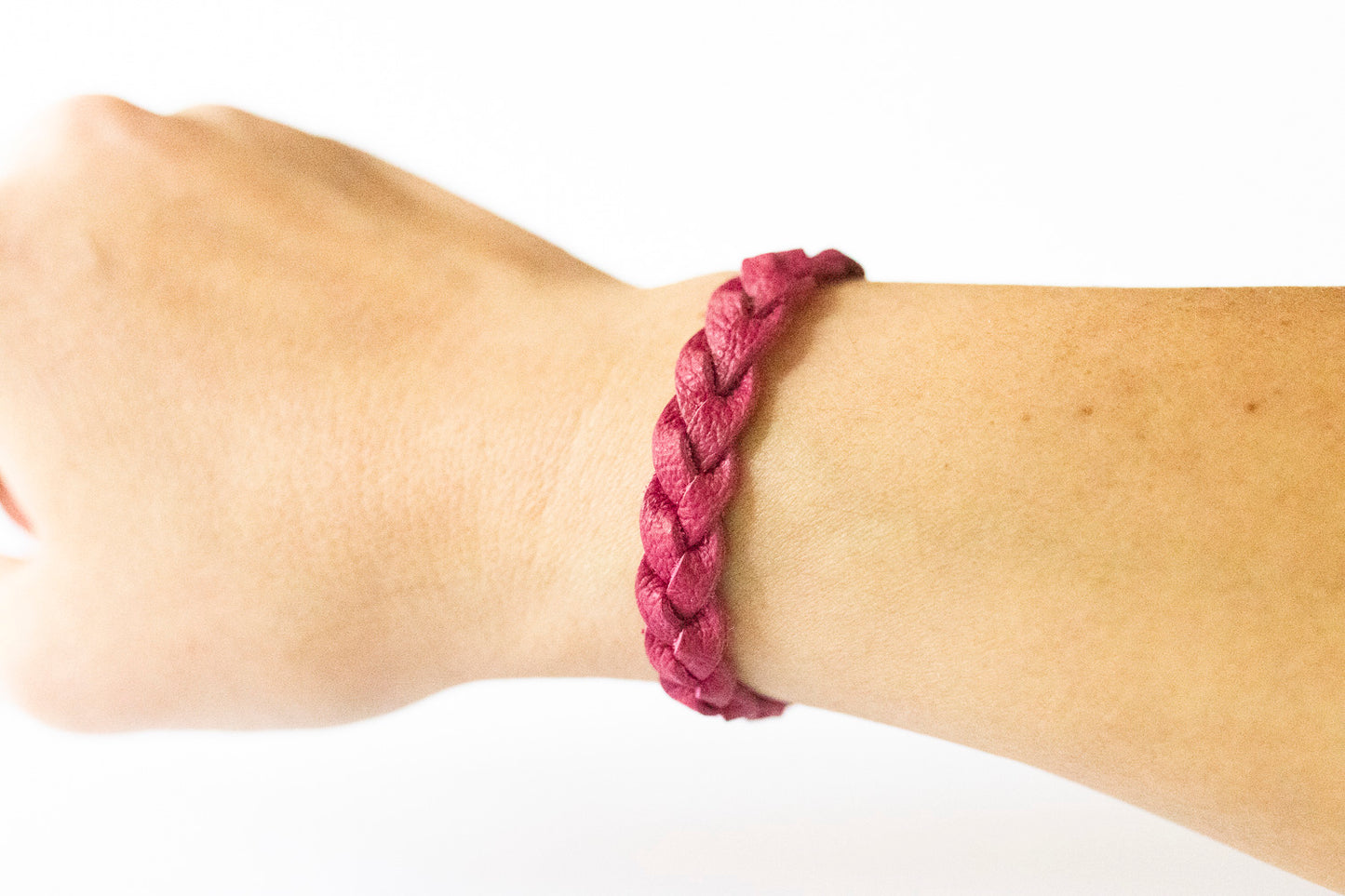 Braided Leather Bracelet / Raspberry