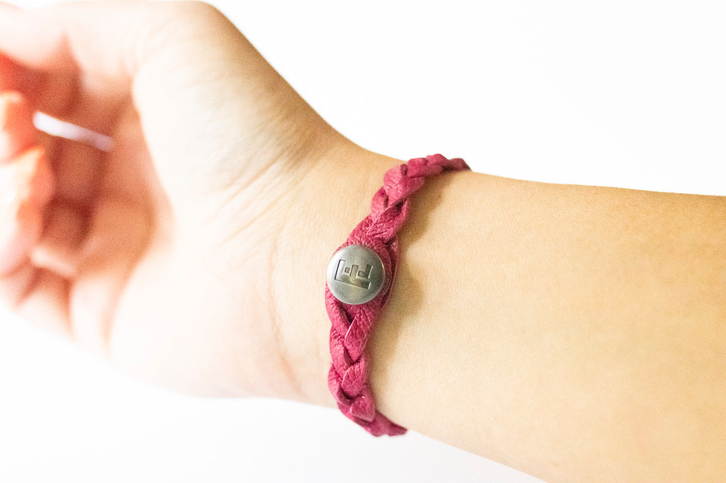 Braided Leather Bracelet / Raspberry