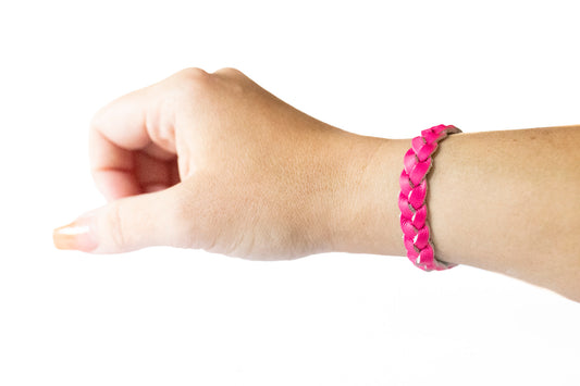 Braided Leather Bracelet / Neon Pink