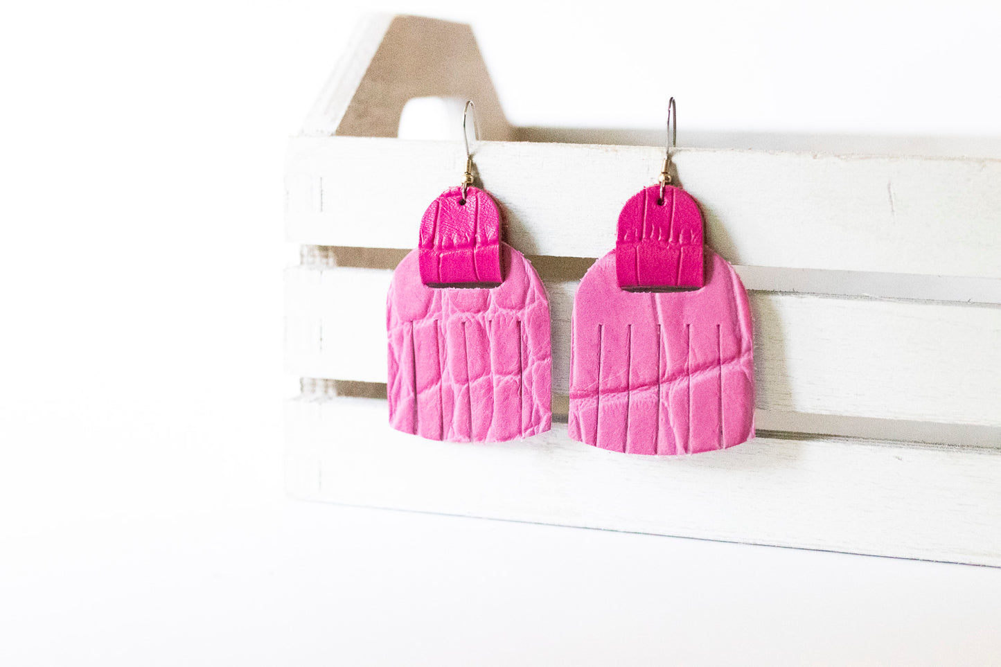 Leather Earrings / Fringies / Bubble Blush & Hot Pink Croc