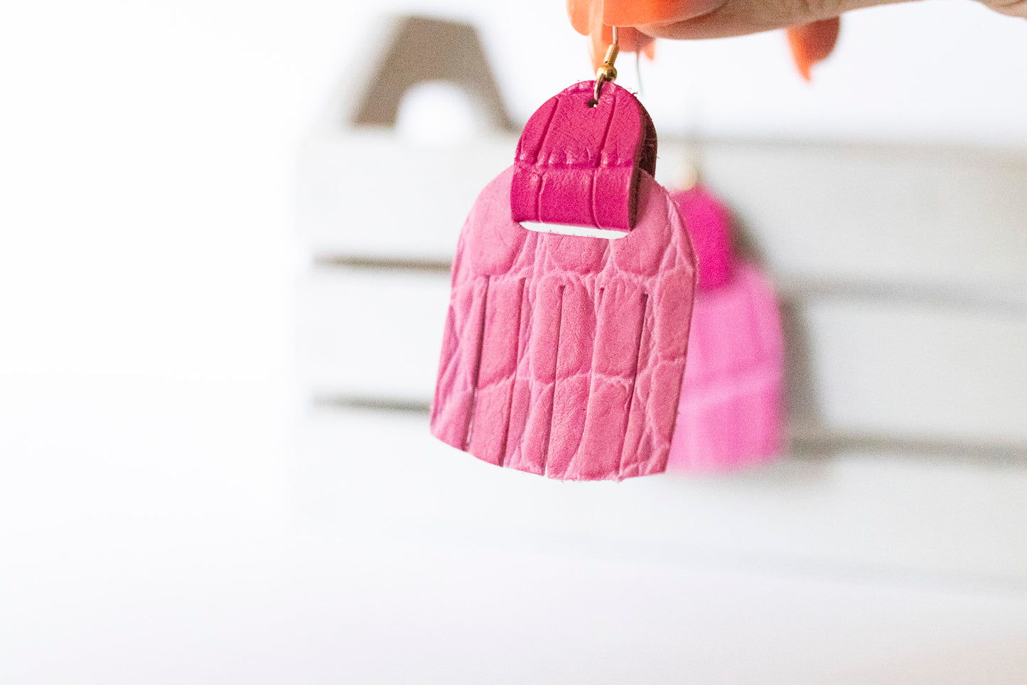 Leather Earrings / Fringies / Bubble Blush & Hot Pink Croc