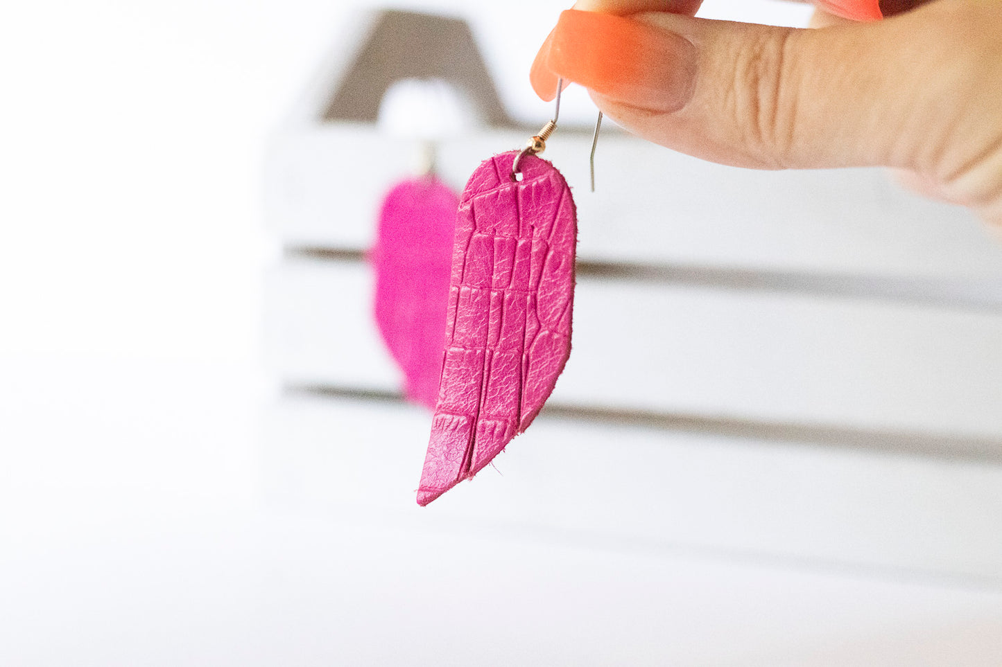 Leather Earrings / Mini Fringe / Hot Pink Croc