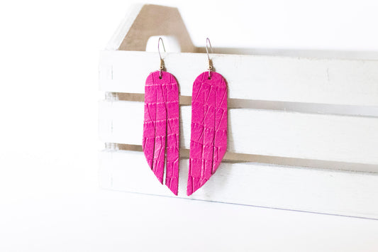 Leather Earrings / Fringe / Hot Pink Croc