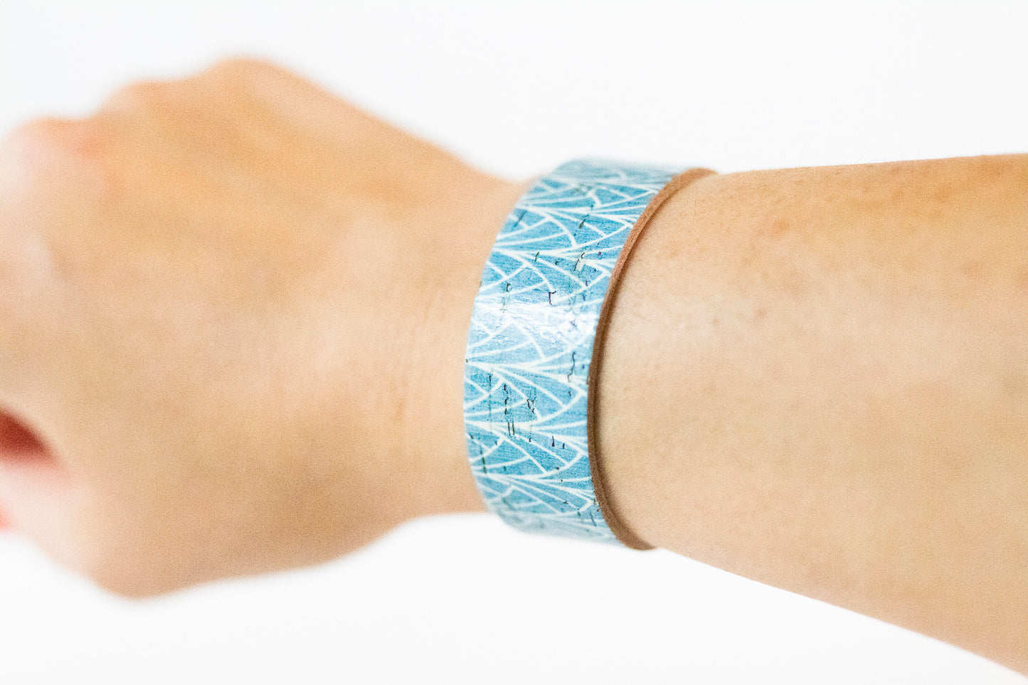 Leather Bracelet / Slim Cuff / Crashing Waves Cork