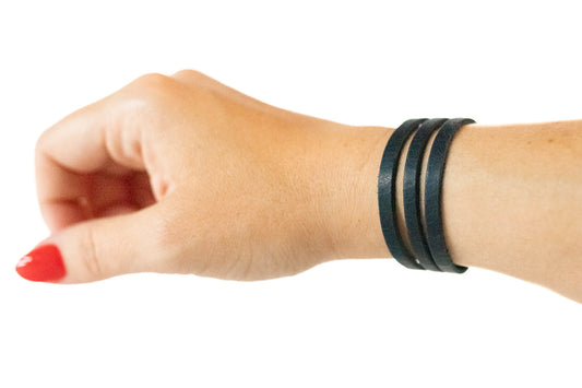 Leather Bracelet / Ultra Skinny Sliced Cuff / Dark Navy