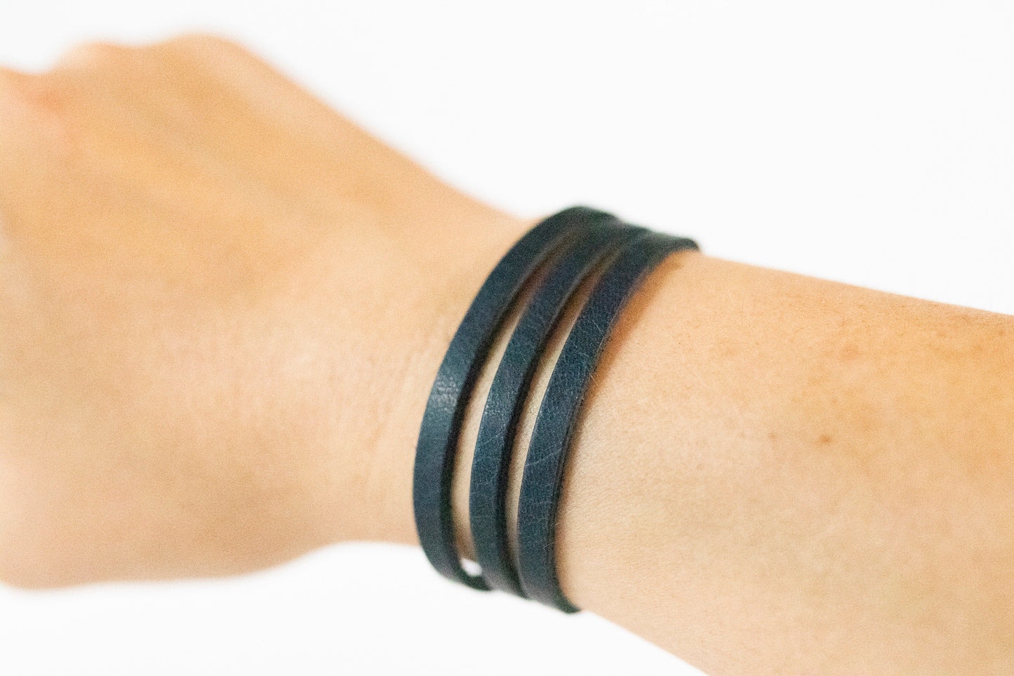 Leather Bracelet / Ultra Skinny Sliced Cuff / Dark Navy