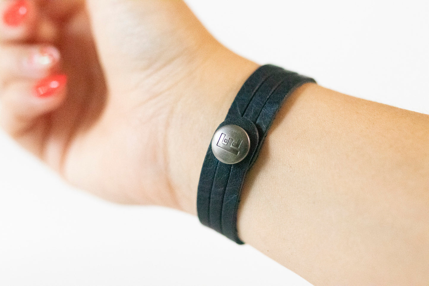 Leather Bracelet / Ultra Skinny Sliced Cuff / Dark Navy