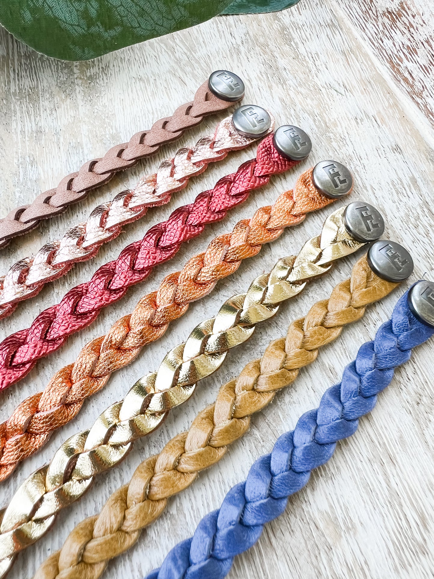 Braided Leather Bracelet / Fire Opal Shimmer