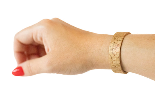 Leather Bracelet / Skinny Slim Cuff / Gold Flake Cork