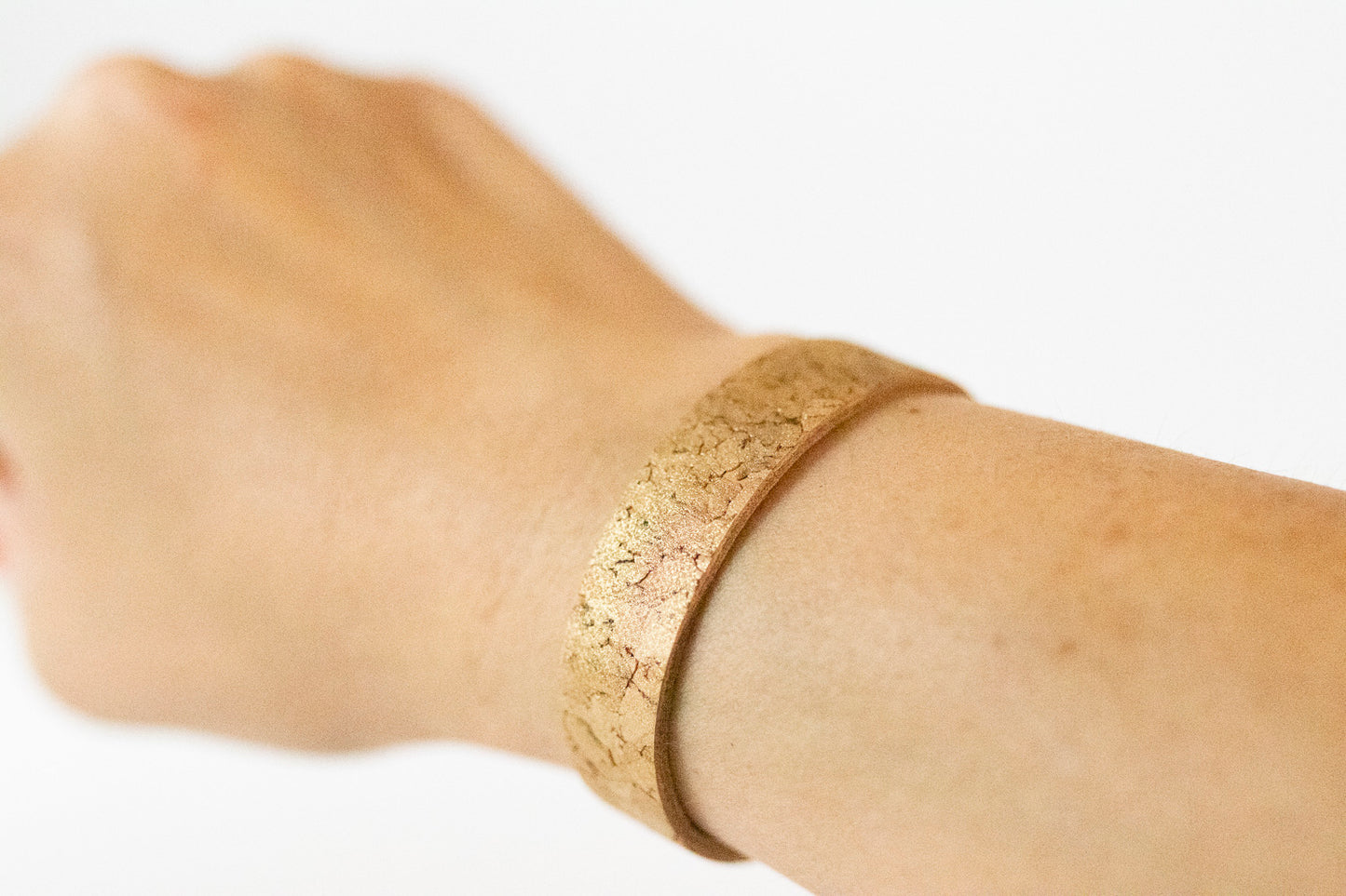 Leather Bracelet / Skinny Slim Cuff / Gold Flake Cork