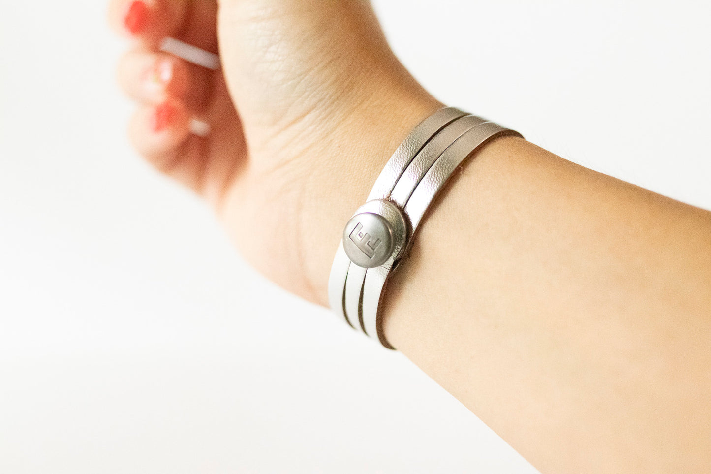 Leather Bracelet / Ultra Skinny Sliced Cuff / Metallic Silver
