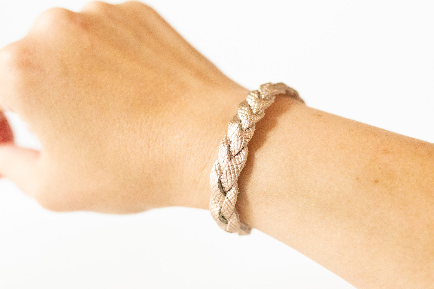 Braided Leather Bracelet / White Gold