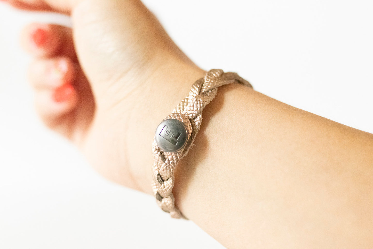 Braided Leather Bracelet / White Gold