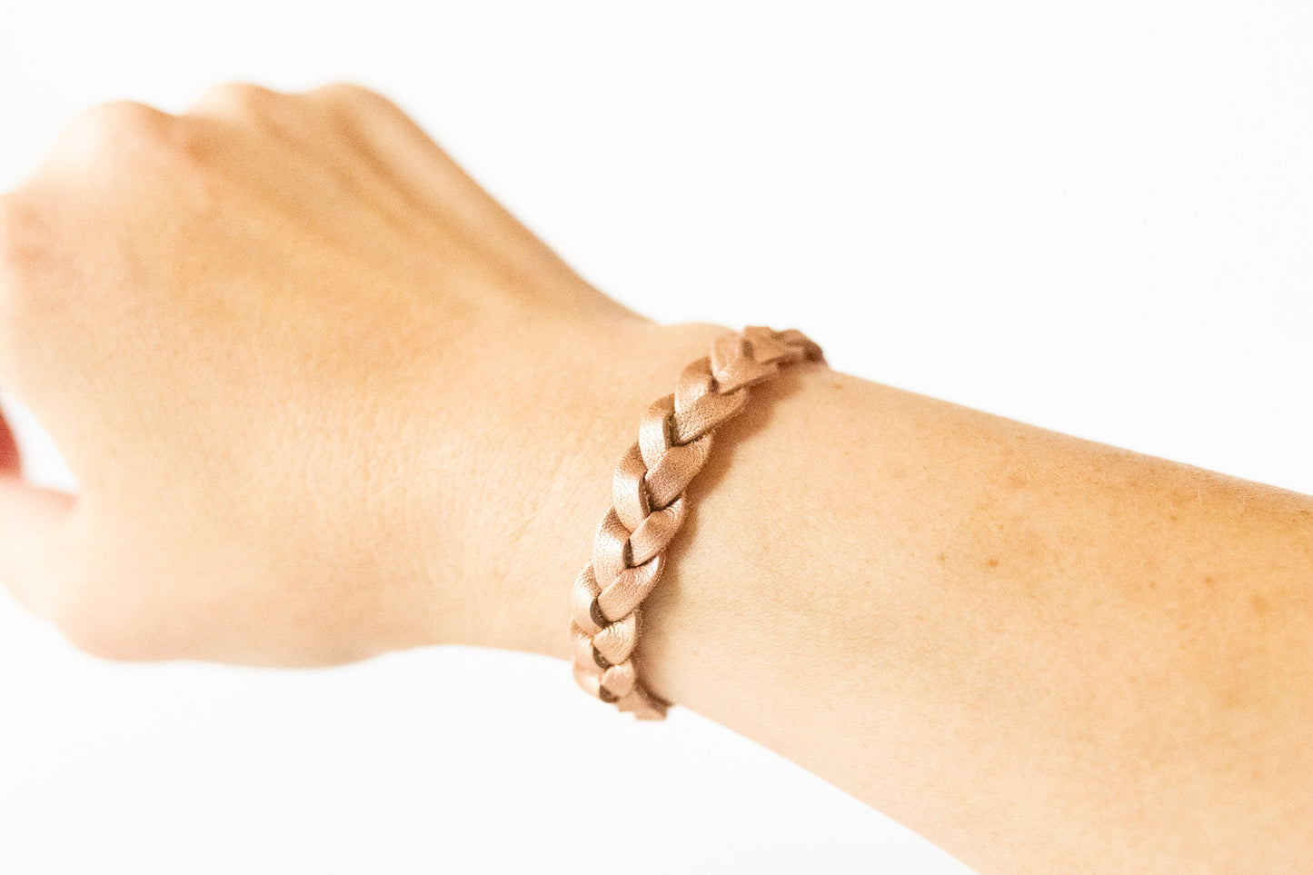 Braided Leather Bracelet / Latte Shimmer