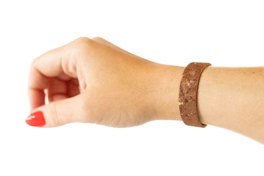 Leather Bracelet / Skinny Slim Cuff / Gingerbread Cork