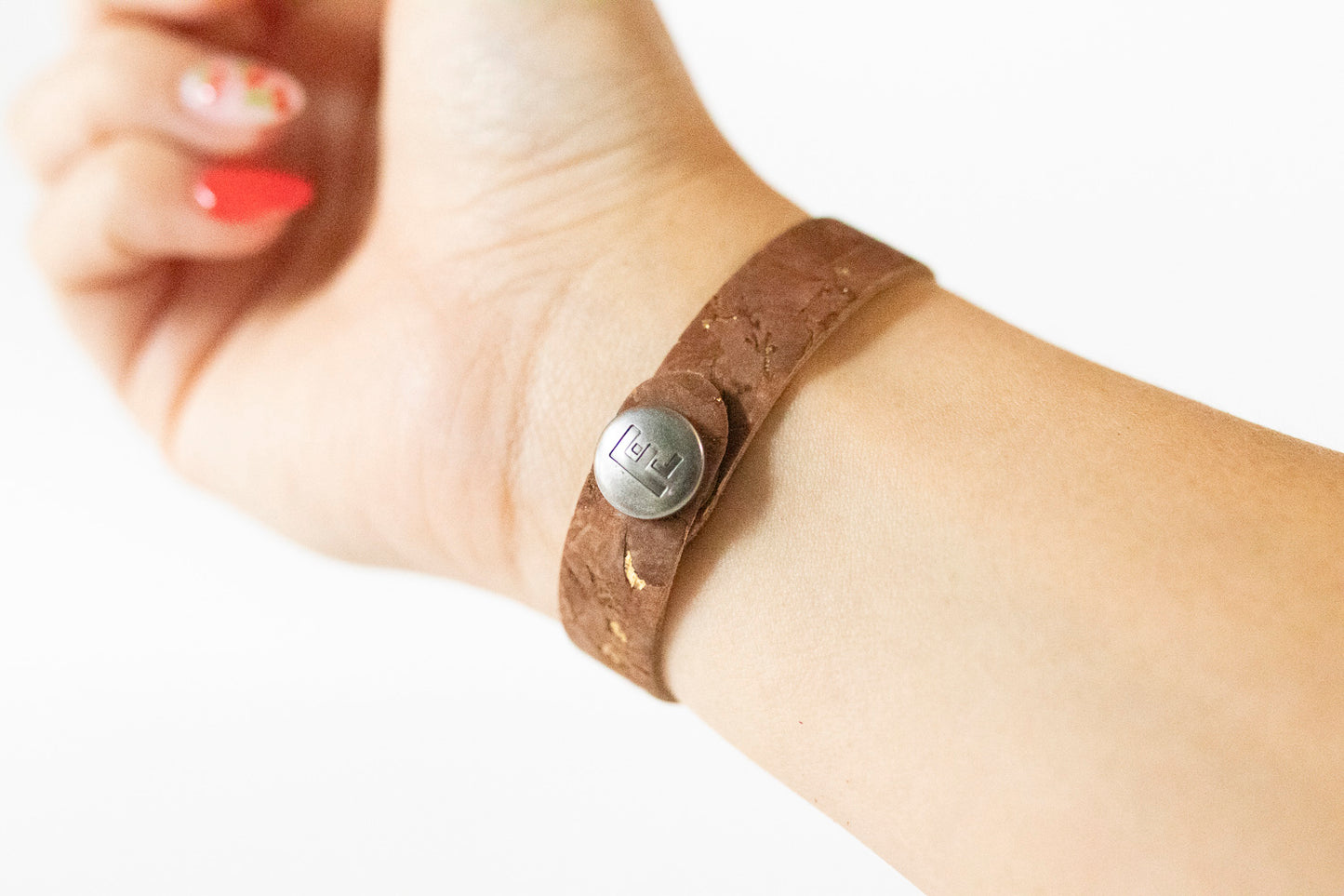 Leather Bracelet / Skinny Slim Cuff / Gingerbread Cork
