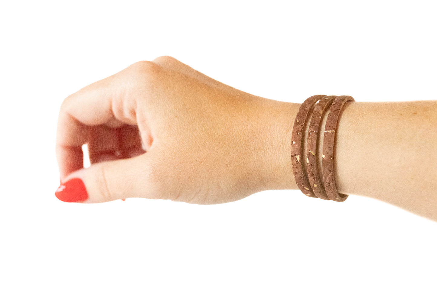 Leather Bracelet / Ultra Skinny Sliced Cuff / Gingerbread Cork