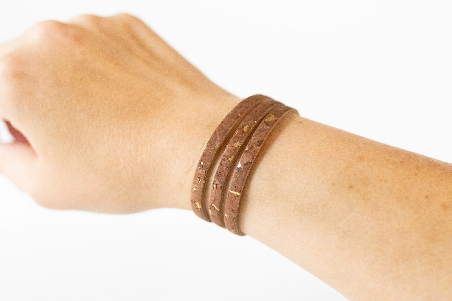 Leather Bracelet / Ultra Skinny Sliced Cuff / Gingerbread Cork
