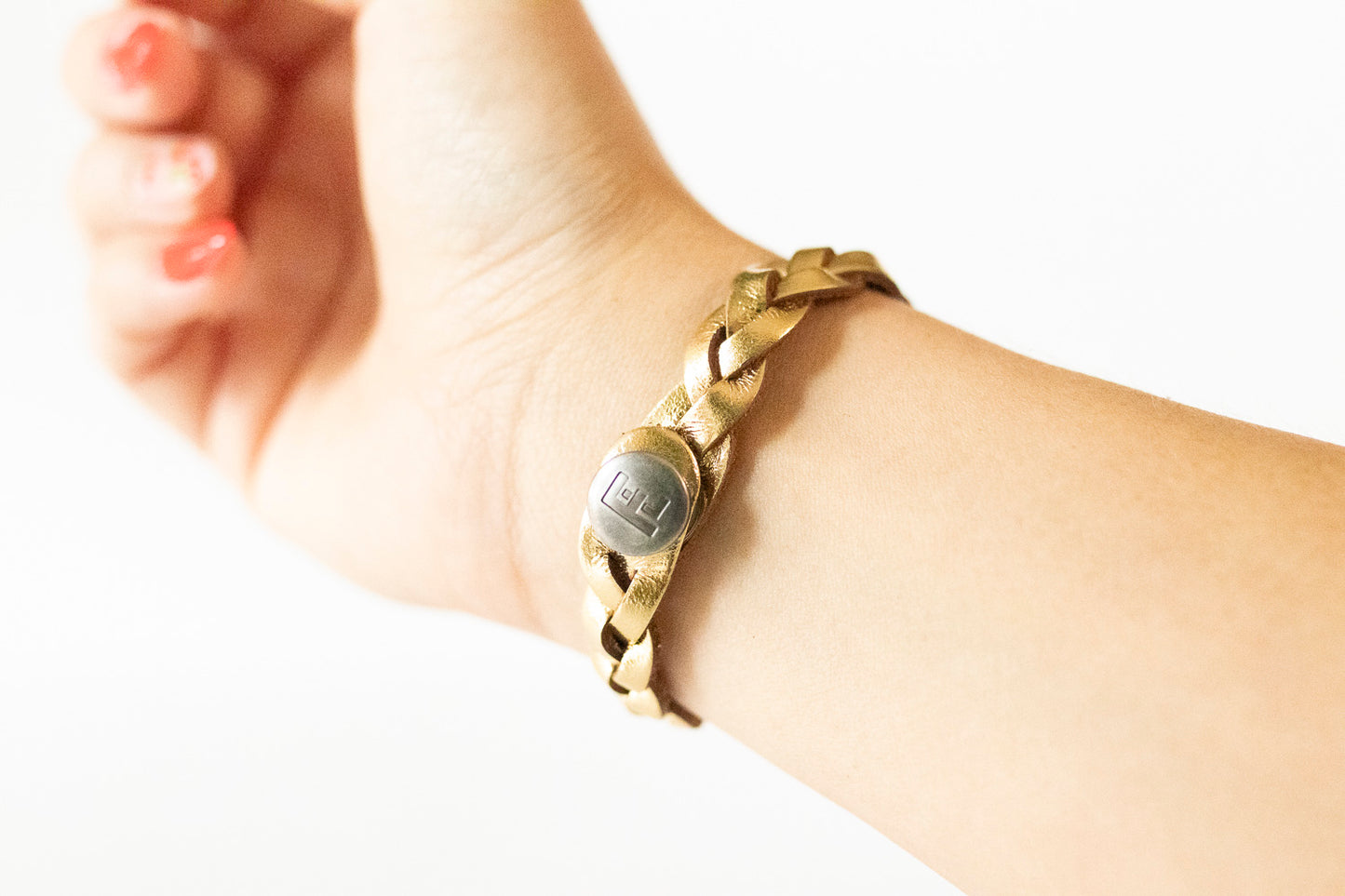 Braided Leather Bracelet / Metallic Gold