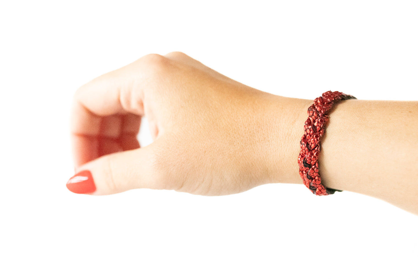 Braided Leather Bracelet / Red Dot Sparkle