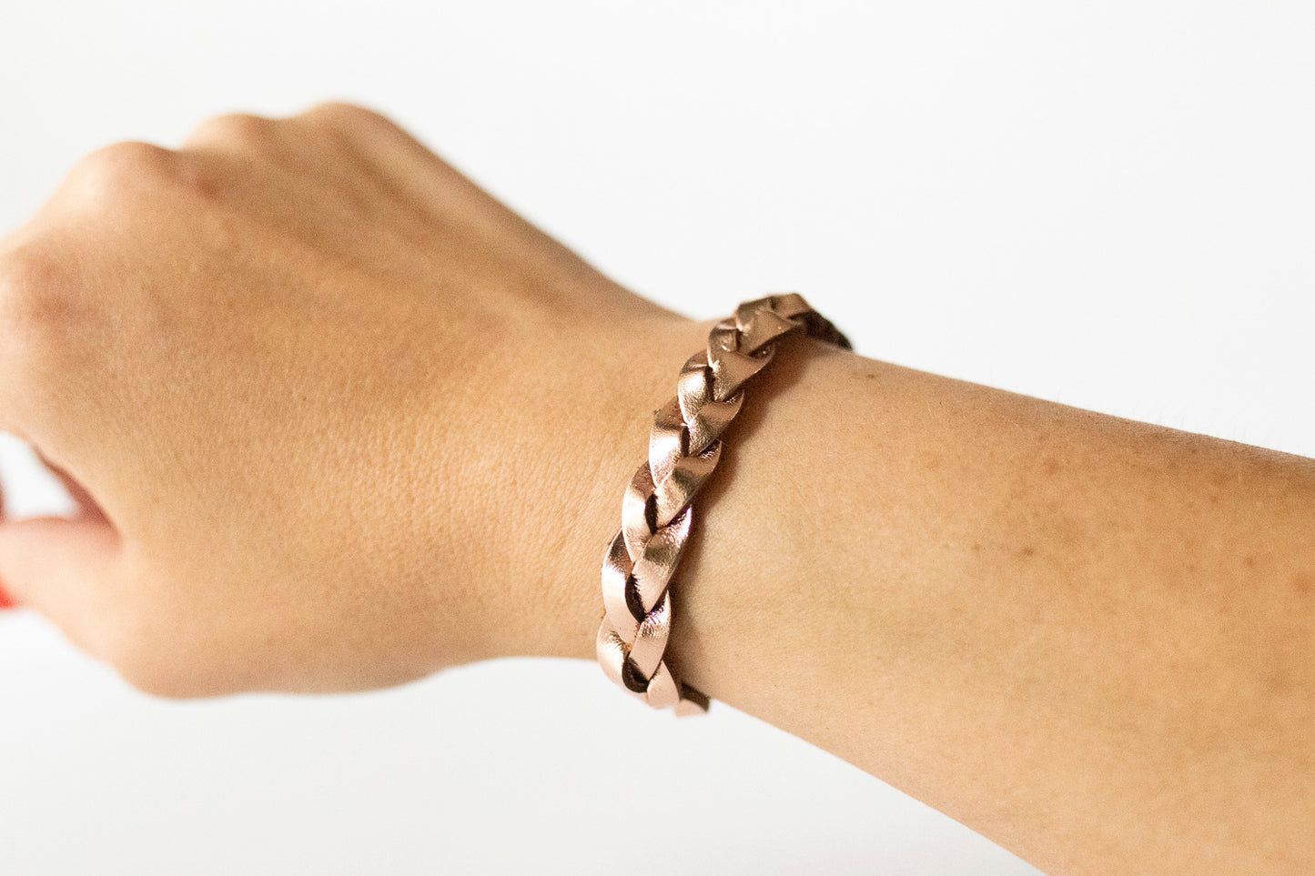 Braided Leather Bracelet / Metallic Rosegold