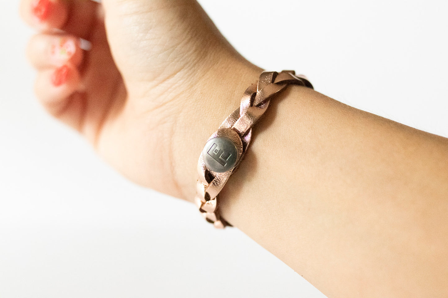 Braided Leather Bracelet / Metallic Rosegold