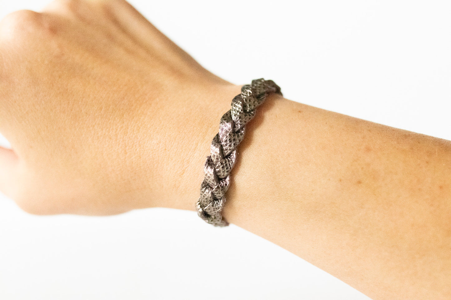 Braided Leather Bracelet / Gunmetal