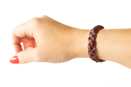 Braided Leather Bracelet / Smooth Sangria