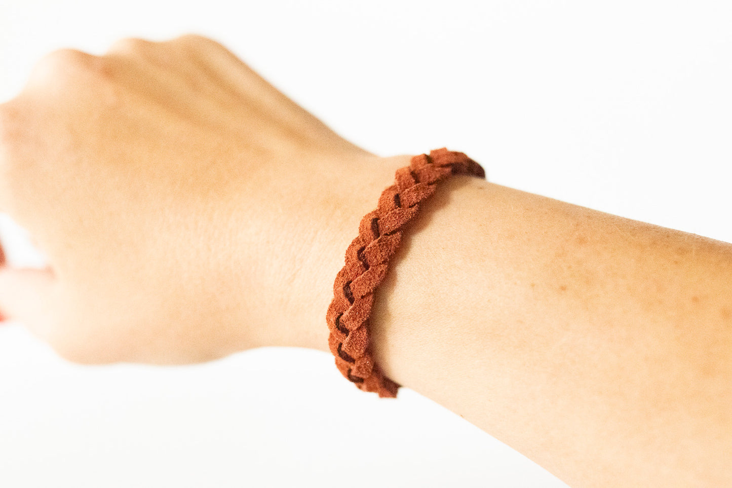 Braided Leather Bracelet / Rust Suede