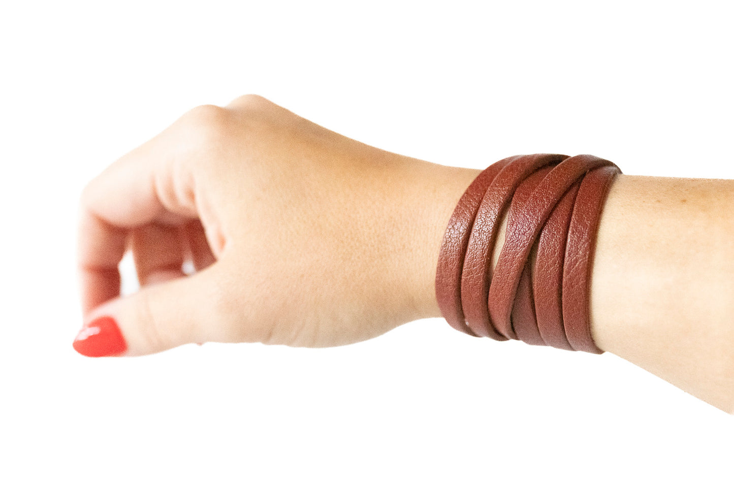 Leather Bracelet / Skinny Sliced Wrap Cuff / Ground Cinnamon