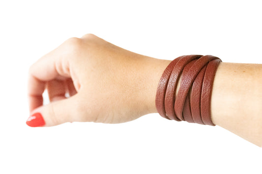 Leather Bracelet / Skinny Sliced Wrap Cuff / Ground Cinnamon