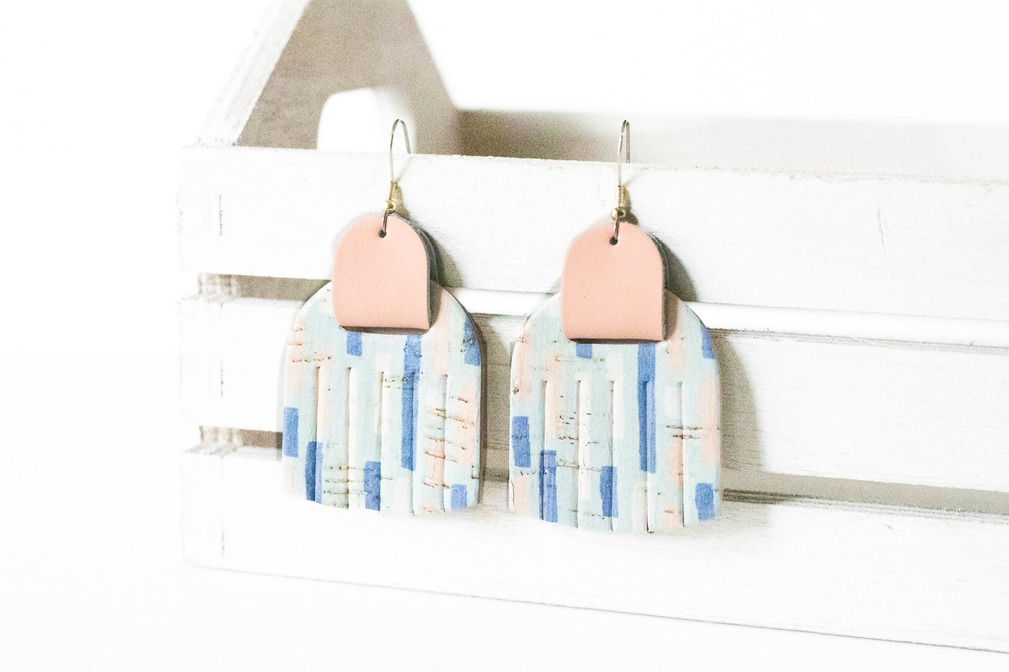 Leather Earrings / Fringies / Sandy Beach Ice Cream Shop Cork & Soft Peach