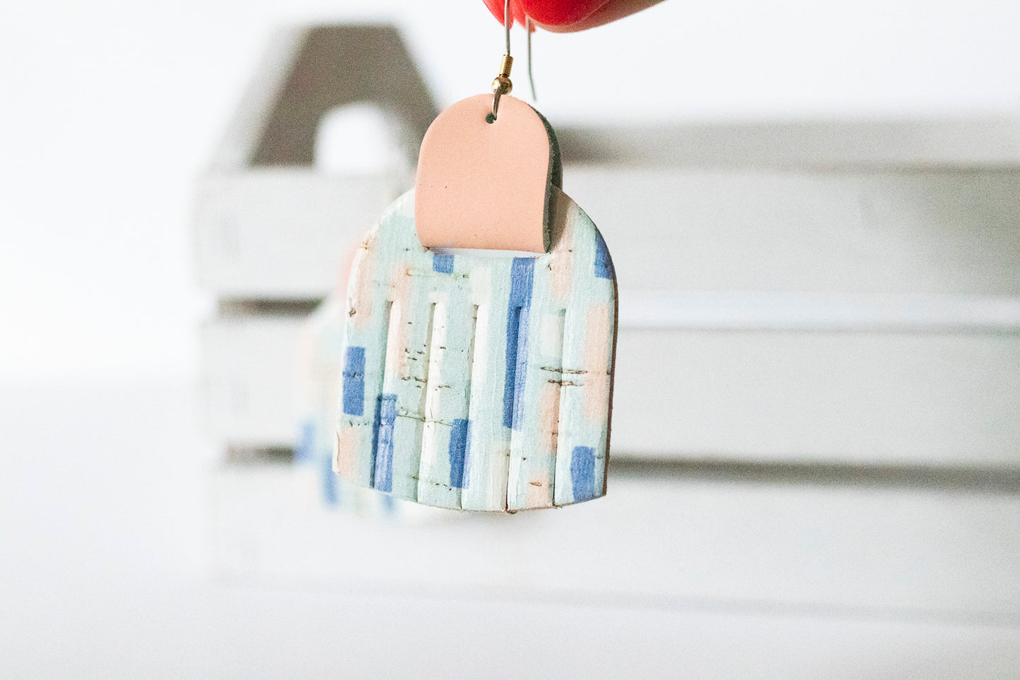 Leather Earrings / Fringies / Sandy Beach Ice Cream Shop Cork & Soft Peach