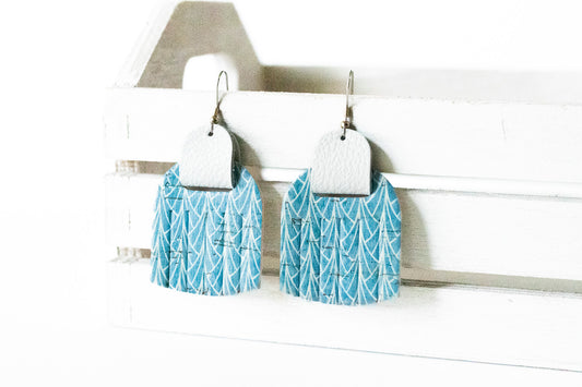 Leather Earrings / Fringies / Crashing Waves Cork & White