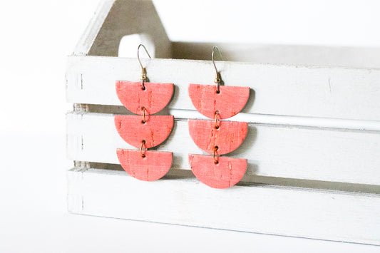 Leather Earrings / Tri Luna / Cherry Slush Cork