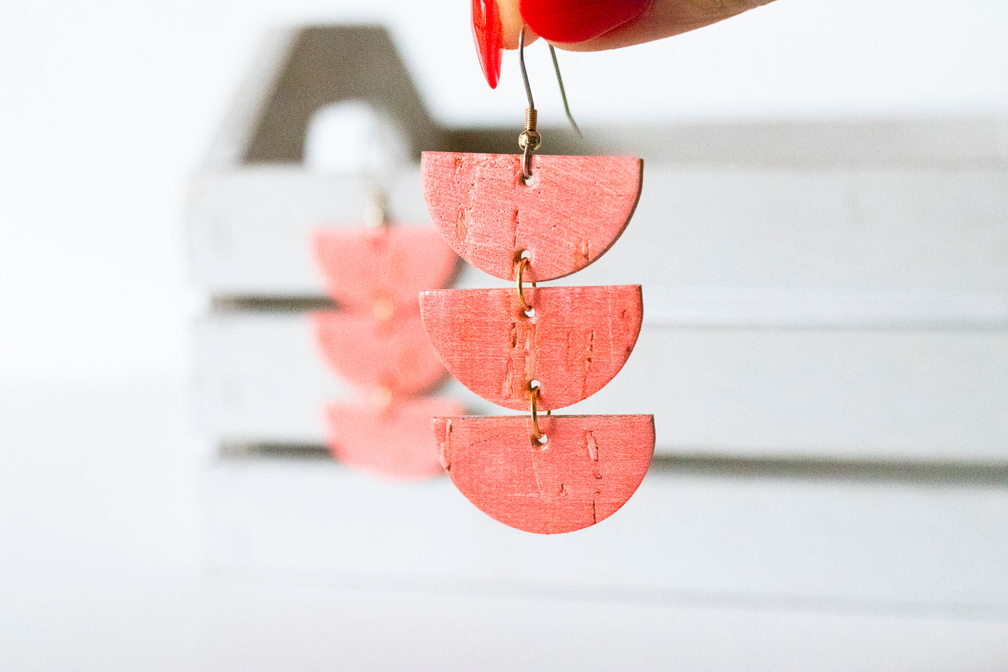 Leather Earrings / Tri Luna / Cherry Slush Cork