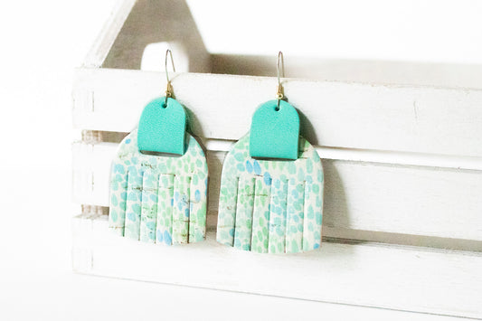 Leather Earrings / Fringies / Sea Glass Cork & Tropical Cabana