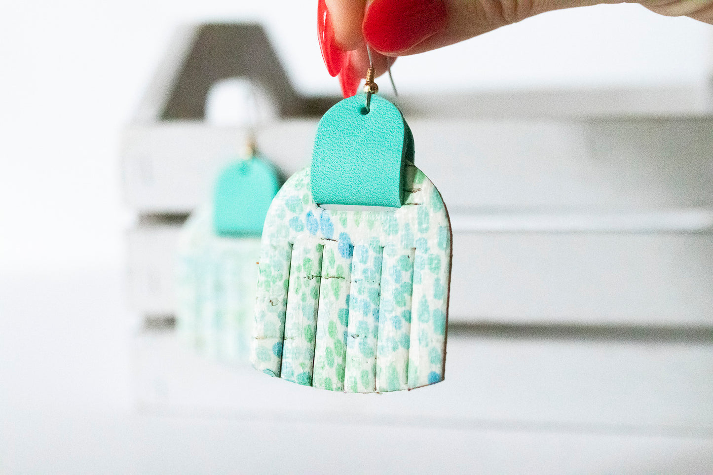 Leather Earrings / Fringies / Sea Glass Cork & Tropical Cabana