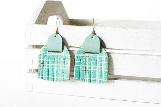 Leather Earrings / Fringies / Beach Boardwalk Cork & Cool Mint