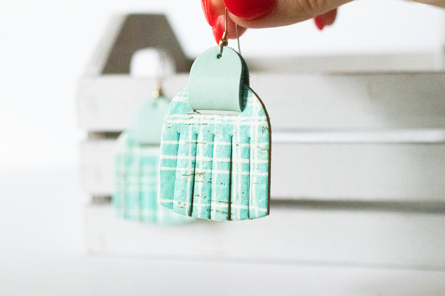 Leather Earrings / Fringies / Beach Boardwalk Cork & Cool Mint