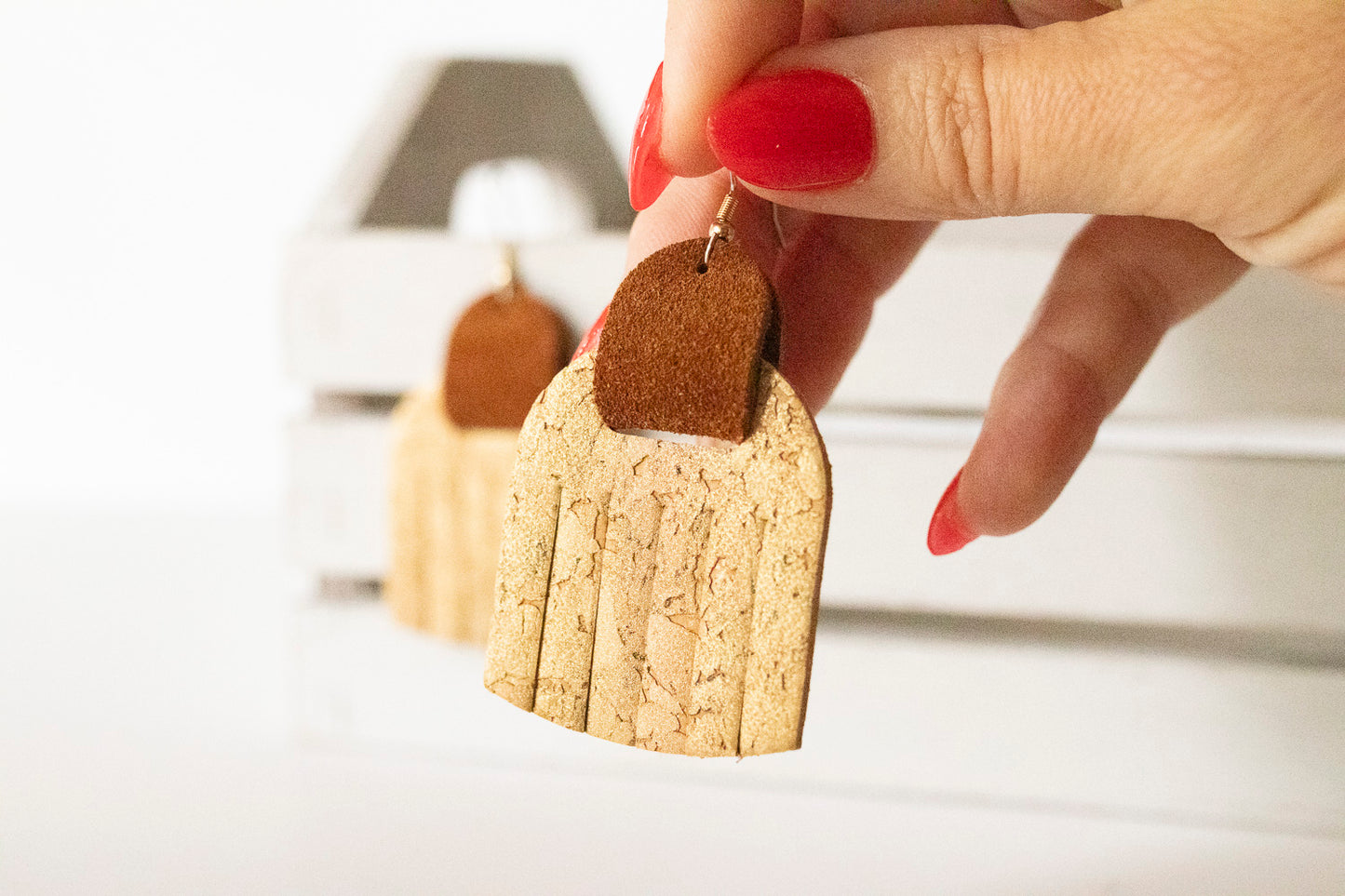 Leather Earrings / Fringies / Gold Flake Cork & Toast Suede